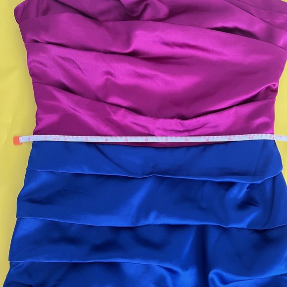 Express Colorblock Ruched Bodycon One Shoulder Mini Dress, Pink and Blue, Size S - Picture 10 of 13